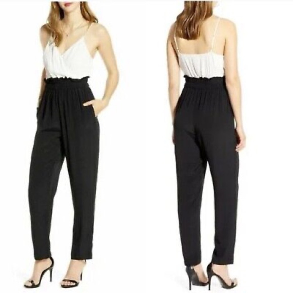 LEITH Surplice Paperboy Black White Combo Jumpsuit